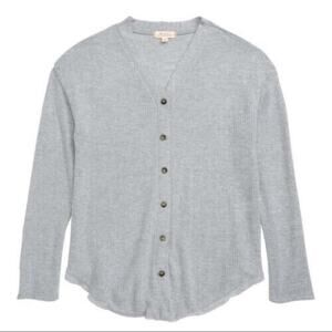 Walking on Sunshine Girls Brushed Waffle Knit Button Front Cardigan Top Gray Med